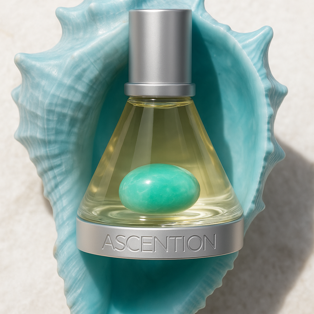 Moon perfume in front of a shell during Leo Season