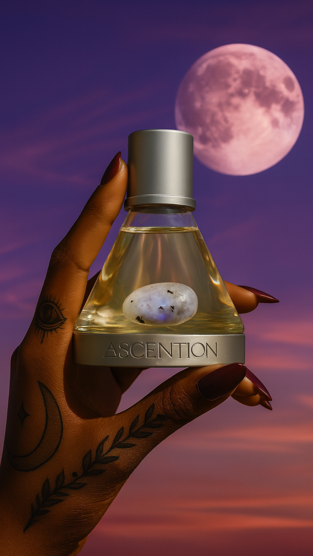 Bottle of Ascention's Mystical Scent Ascent to Enchant with full moon in the background