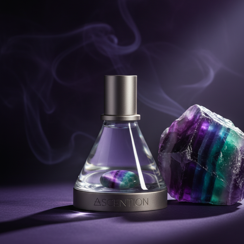 Elorya with large rainbow fluorite moody background