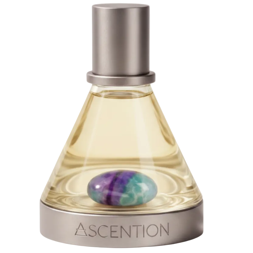 Perfume bottle labeled 'Ascention' on a white background, Elorya